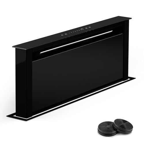 Klarstein Campana Extractora para Cocina Tiro Descendente, Extractor Cocina Recirculación 2 en 1, Flujo de Aire 576m³/h, Ventilador Campanas Extractoras con Luz LED y Panel Táctil