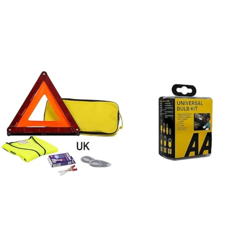 Image of AA French Travel Kit AA5465 - Breathalysers, Warning Triangle, UK Badge, Headlamp Beam Converters & Compact Universal Car Bulb/Fuse Kit 0552 - Includes Popular Halogen Bulbs H1 (448) H4 (472) H7