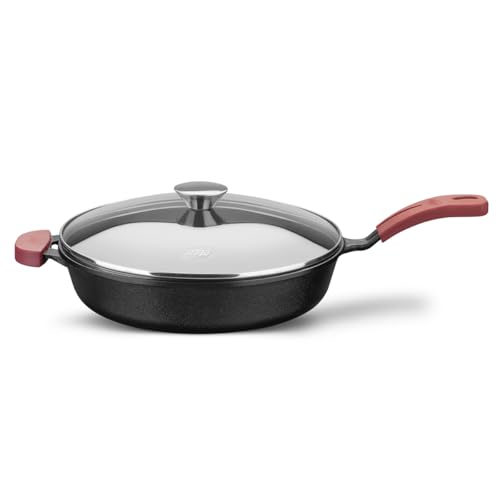 MTA - Frigideira com Tampa de Vidro Forno Fogão N°28 de 3,1 Litros, Cabo de Silicone, Linha Ferro Fundido