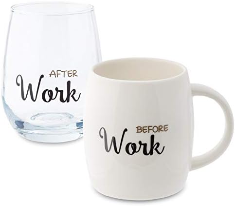 Coffee Mug Wine Gift Set, White Cup and Stemless Wine Glass Set for Coworker Best Friend Teacher Doctor Nurse Dentist Women Men Graduation Wedding Birthday Present Secret Santa Holiday (Work)