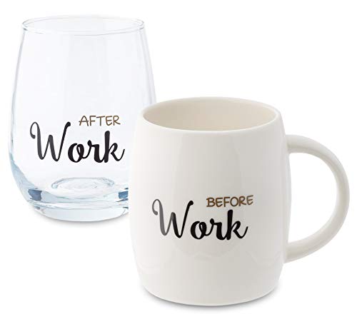 Coffee Mug Wine Gift Set White Cup and Stemless Wine Beer Glass Set for Coworkers Best Friend Teacher Doctor Nurse Dentist Women Men Graduation Wedding Birthday Present Secret Santa Holiday Work