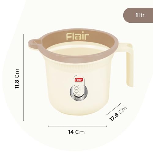 Image of FLAIR Estella Plastic Bath Mug Set of 3 - Durable, Lightweight & Stylish - Ideal for Daily Use in Bathroom & Kitchen (Beige, 1 LTR)
