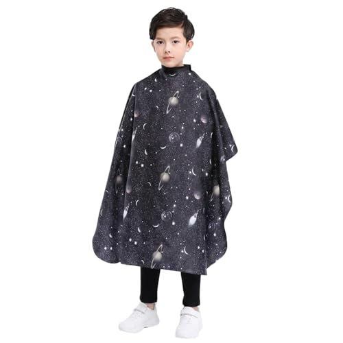 PERFEHAIR Kids Haircut Barber Cape Cover for Hair Cutting,Styling and Shampoo, for Boys - Black Space Printing