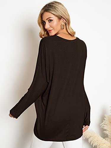 Image of ZANZEA Women's Off The Shoulder Batwing Tops Casual Loose Oversized Tshirts Long Sleeve Fall Pullover Sweater Tops