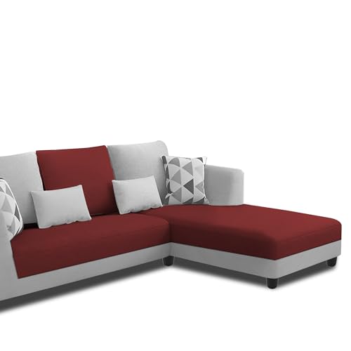 Image of Galib RHS 4 Seater L Shape Sofa Set for Living Room (Maroon Grey Fabric) Premium Fabric Sofa