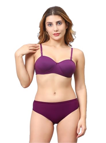 Image of Cotton Blend Light Padded Non Wired Full Coverage Bra and Panty Set Lingerie Set for Girls and Women