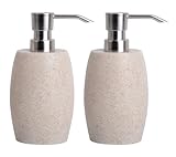 Clasin Home Sandstone Textured Resin Soap Dispenser with Metallic Pump and Waterproof Bottle Labels for Bathroom Kitchen Dish Hand Wash Shower Lotion Shampoo, 12 Oz, 2 Sets Beige