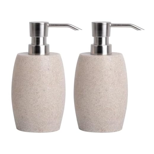 Clasin Home Sandstone Textured Resin Soap Dispenser with Metallic Pump and Waterproof Bottle Labels for Bathroom Kitchen Dish Hand Wash Shower Lotion Shampoo, 12 Oz, 2 Sets Beige