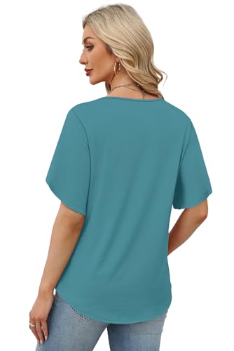 Image of WIHOLL Womens Summer Tops Short Petal Sleeve Shirts Fashion V Neck Womens Clothing