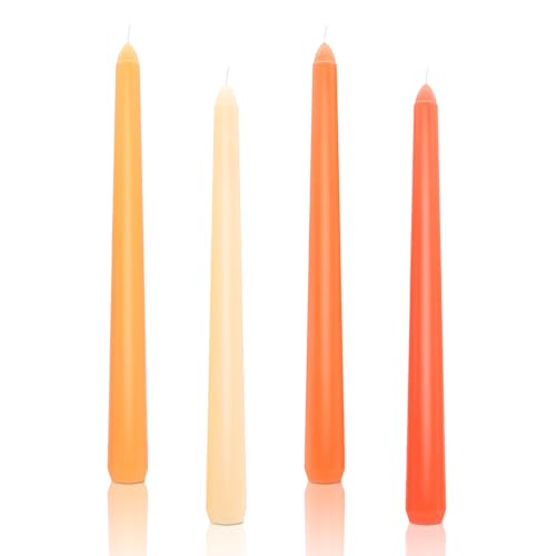 Tapered Dinner Candles 10 Gradient Candle Sticks Non Drip Odourless 7 Hour Burn Time for Wedding Halloween Christmas Home Birthday Party Decor 4Pcs (Orange Tapered Candles)