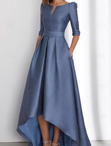 Satin High Low Prom Dresses for Women with Sleeves Formal Evening Dress Elegant A Line Wedding Guest Dress4