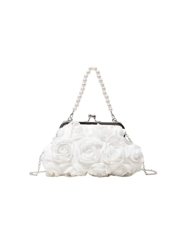 Verdusa Women's 3D Floral Crossbody Bags Rose Evening Bag Clutch Purses Top Handle Satchel Handbags White One-Size