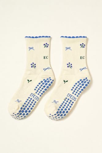 Image of Shapes Studio Half Calf Grip Socks, Cute Fruit Pilates Socks, Ruffle Socks, Non-Slip for Barre Yoga