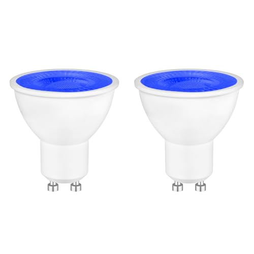 Lot de 2 Bleu Ampoules LED GU10 5W Spot, MR16 Couleur Lampe de Projecteur, Équivalent 50W...