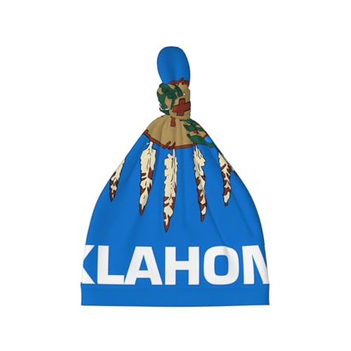 Oklahoma State Flag Print Newborn Baby Hat, Soft Top Knotted Beanie Cap, Cute Infant Headwear for 0-6 Months Welcome Party Black