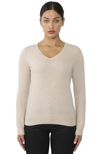 Image of JENNIE LIU Women's 100% Pure Cashmere Long Sleeve Pullover V Neck Sweater