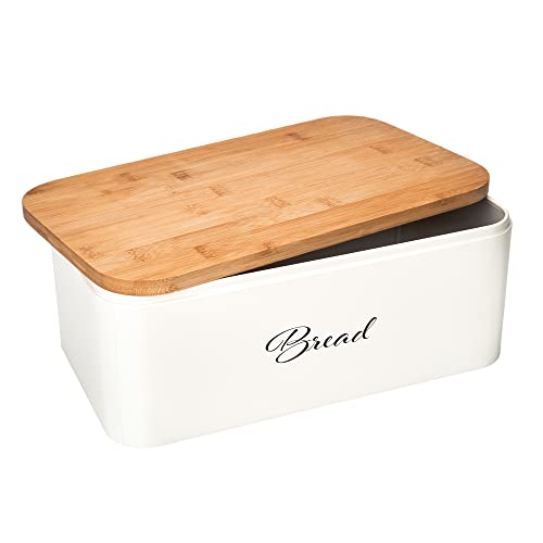 Alhom Bread Box/Keeper/Holder/Bin For Kitchen Counter, Countertop,Corner With Bamboo Cutting Board Lid, Metal, Rustic, Vintage,Farmhouse Style #TOP16