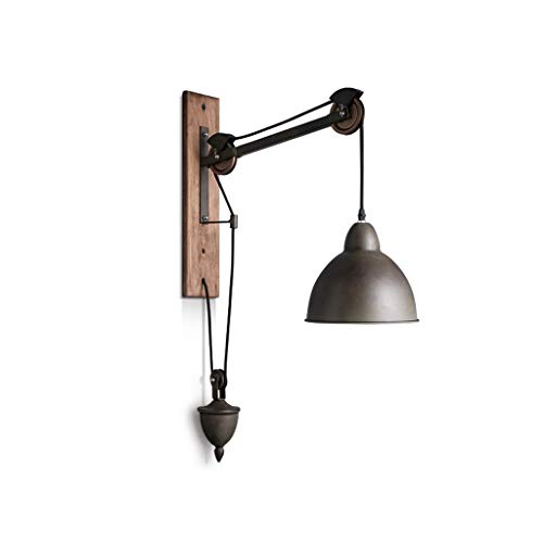 Lámpara de pared retro aplique de luz con polea para lectura de noche en salón 2