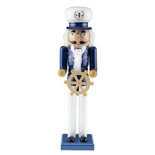 Clever Creations Captain 15 Inch Traditional Wooden Nutcracker, Festive Christmas Décor for Shelves and Tables