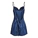 ZAFUL Women's Satin Sleeveless Spaghetti Strap Mini Dress Sexy Slip Cowl Neck Silky Cocktail Party Dresses(Navy Blue-F, XS)