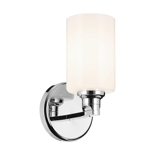Image of Kichler Gioe 1-Light Wall Sconce Bathroom Vanity Light Fixture with Opal Glass in Chrome, Damp Rated for Powder Room, Kitchen, Hallway, Bedroom (5 inch W x 9.5 inch H), 55224CH