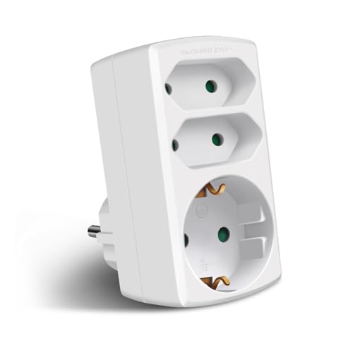 EXTRASTAR Adaptador de 3 vías, Toma de Corriente de 2 Euros + 1 Schuko, Enchufe Adaptador para la Oficina, el hogar o de Viaje, Blanco