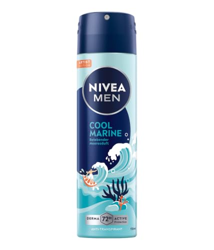 NIVEA MEN Cool Marine Artist Edition Deo Spray Deodorant für 72h Anti-Transpirant-Schutz gegen Schweiß und Geruch Deospray mit erfrischendem Duft (150 ml)