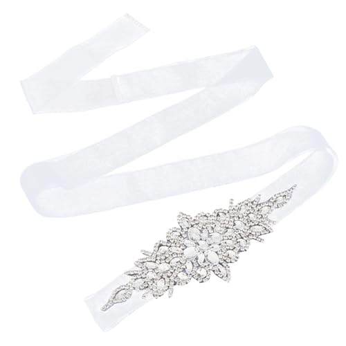 PH PandaHall White Rhinestone Belt, Women's Belts Flower Wedding Dress Belt Sparkly Waist Glitter Ribbon Crystal Bridal Belts Sash for Wedding Dresses Party Prom Evening Dresses