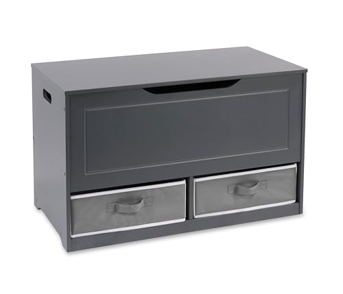 Image of Badger Basket Toy Box and Storage Bench - Chest and Seat Combo with 2 Reversible Baskets, Safety Hinge Lid - Kids Toy Organizer for Playroom or Bedroom - Charcoal