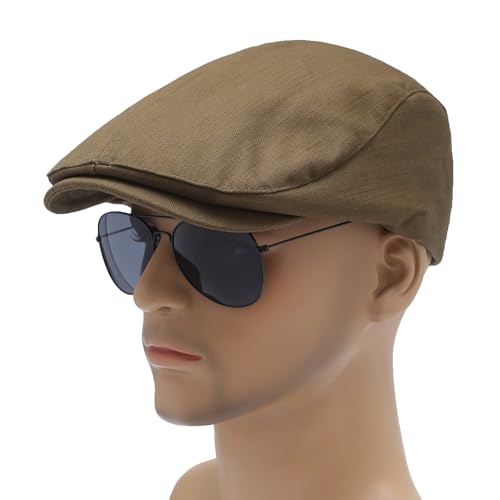 Image of ZLYC Men Cotton Flat Cap Summer Scally Ivy Gatsby Newsboy Beret Driver Cabbie Hunting Hat