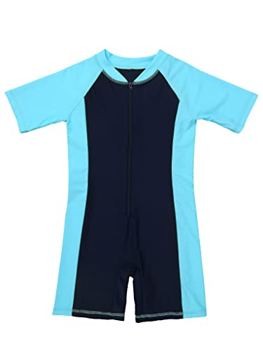 TTAO Kids Boys Girls One Piece Short Sleeves Zippered Rash Guard Shorty Wetsuit Swimsuit Bathing Suit3