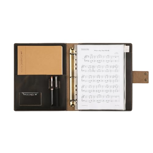 Handmade Leather Music Folder, Sheet Music Binder Personalized Music Holder, Leather Binder 3-Ring for 8.5x11 Music Sheet with Clear Sheet Protectors, Grey
