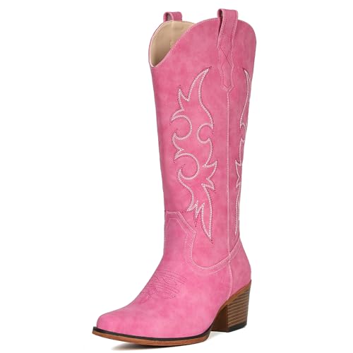 Image of IUV Cowboy Boots For Women Western Cowgirl Boots Mid Calf Snip Toe Boot With Chunky Heel