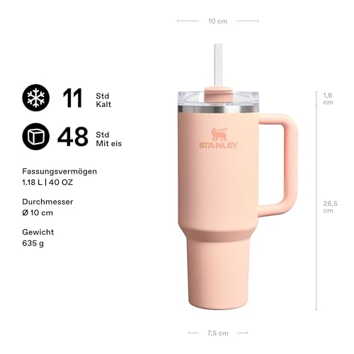 Stanley Quencher H2.0 Flowstate Trinkflasche Mit Strohhalm 1.2L - Thermobecher Kühlt 11 Stunden - 48 Stunden Eisgekühlt - Thermosflasche BPA Frei - Edelstahl Trinkbecher - Orange Cream
