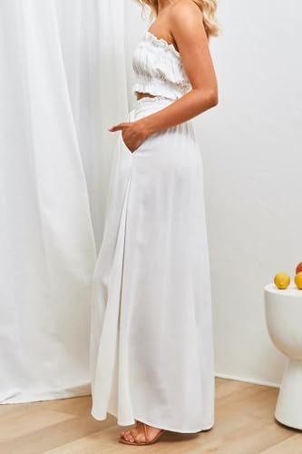 YOCUR Women Summer Beach Vacation Pants High Waisted Wide Leg Pants Printed Loose Flowy Palazzo Lounge Trousers