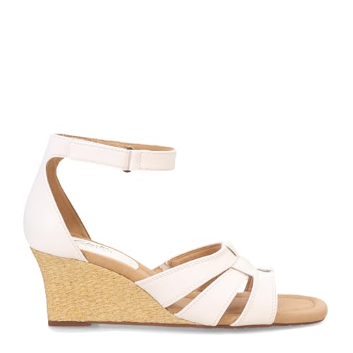 Clarks Women's Kyarra Joy Wedge Sandal, White Leather, 72