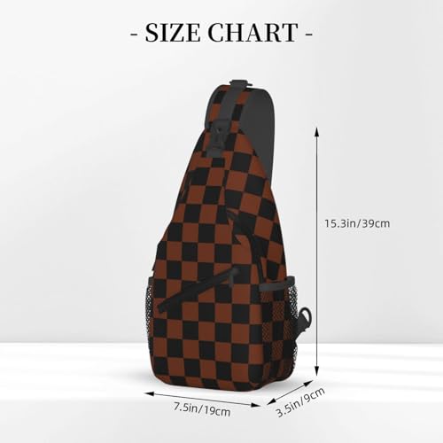 Brown Black Checkered Chessboard Flag Sling Backpack Unisex Crossbody Chest Bag Shoulder Chest Bag For Women Men Hiking Travel3