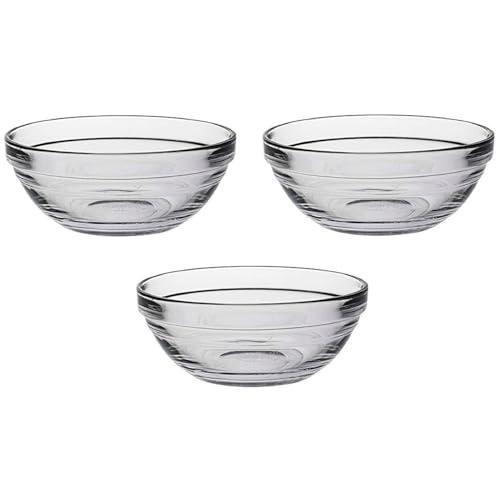 Acan Tradineur - Pack de 3 Cuencos Redondos de Vidrio, Modelo LYS, Bol para Mezclar, ensaladera apilable, Apto para microondas y lavavajillas, Cocina - 20 x 8 cm