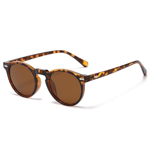 Lunettes de soleil rondes pour festival et terrasse look vintage vert foncé thé léopard