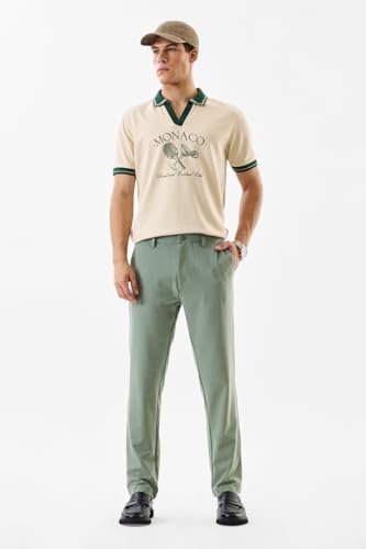 Image of SNITCH Men Chinos | Slim Fit Mid Rise Solid Pattern | Cotton Blend with Medium Stretch & Smooth Texture | Button & Zip Closure for Casual & Street Wear