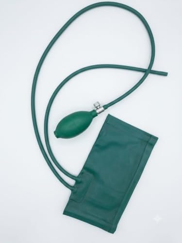 Image of BP Armlet With Bulb Metal valve - Manual Blood Pressure Monitor Cuff with Hand Pump Bulb & Valve - Universal 2-Tube System for All Brands - Durable Medical Grade Material (GREEN)
