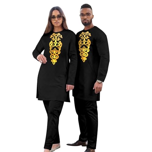 African Couple Dress Embroidery Shirt Pants Set for Women Men Africa Clothing Evening Party