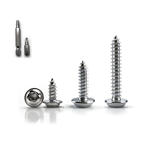 NZNSML 100 Stück Tellerkopfschrauben M4 x 16 mm Linsenkopfschrauben Flachkopfschrauben Holz Blechschrauben Torx Edelstahl Selbstschneidende Schrauben Vollgewinde mit Schraubendreher Bit