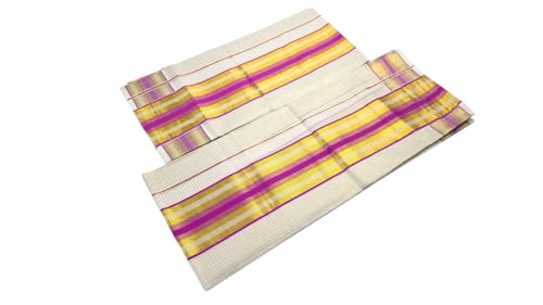 Image of Womens Kuthampully Set Mundu With Golden & Stripes Kara