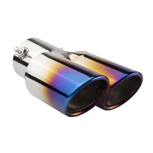 tpnidaii 車外用品 ストレート式 マフラーカッター 2本出し 排気管 エキゾーストチップ マフラー パイプ テールパイプ径38-53mm適応 口径2.5インチ 斜めカット 外装 パーツ ドレスアップ カスタム ステンレス製 (ブルー)