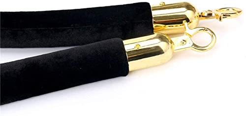 LADWA 1.5m Crowd Control Rope Divider with Chrome Plated Hooks, Black Velvet Stanchion Rope, Queue Manager Partition Barrier, 1pc Golden Hooks