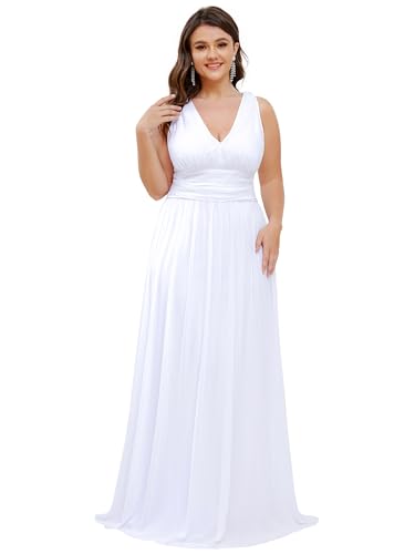 Image of Ever-Pretty V Neck Sleeveless Pleated Chiffon Maxi Plus Size Formal Dress for Women Bridesmaid Dresses 09016-DA