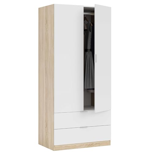 Miroytengo Pack de Muebles de Dormitorio Juvenil Luca en Color Blanco y Roble Canadian formado por Armario, Cabecero, Mesita y Escritorio - imagen 3