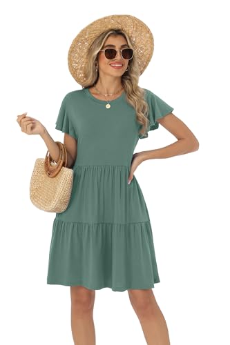 Image of HiMONE Summer Dresses for Women 2025 Vacation Sundresses Ruffle Sleeve Boat Neck with Pockets A Line Casual Dress XS-2XL