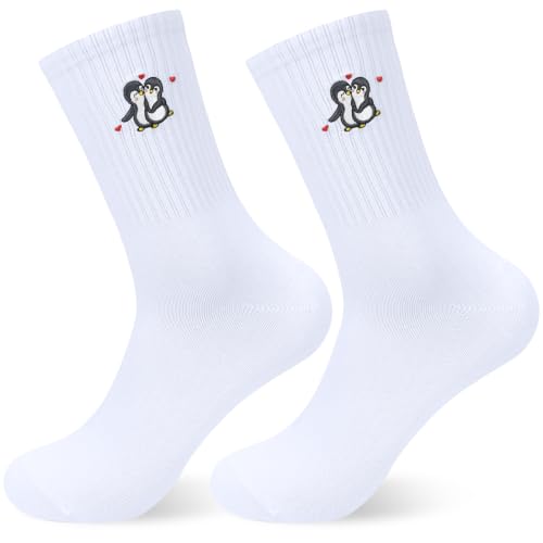 Wareet Lustige Socken Tieren Animal Bestickte Socken Damen Herren Tennissocken Otter Socken Pinguin Socken für Valentinstagsgeschenk Jahrestag Geschenk (Pinguin)